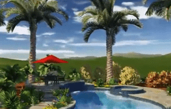 3D render of pool side landscaping project